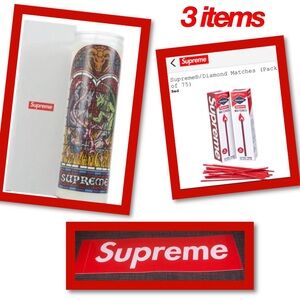Supreme 2 pc set. Tall Prayer candle plus long matches includes sticker  NEW box